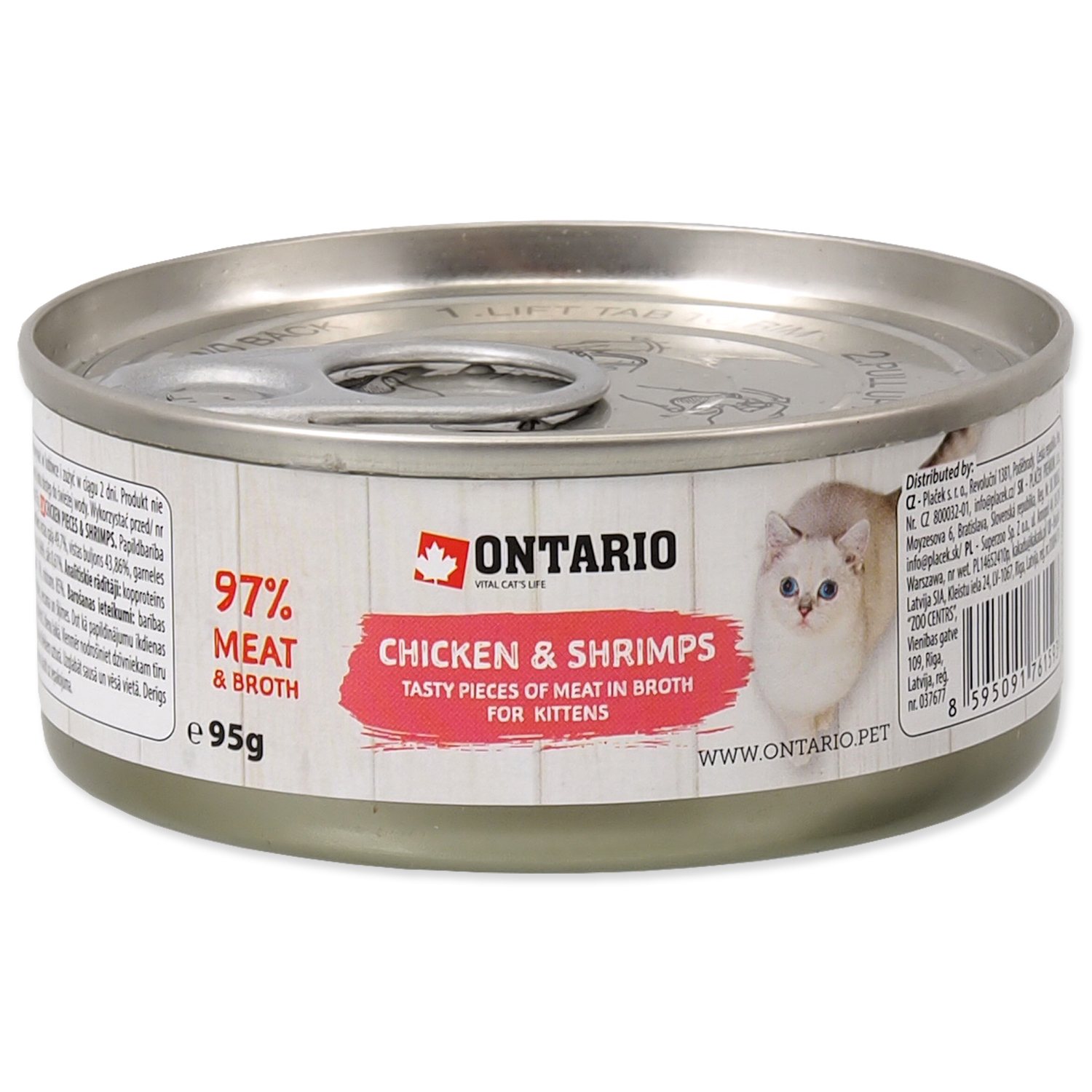 Konzerva Ontario Kitten kuřecí kousky s krevetami 95g-KS