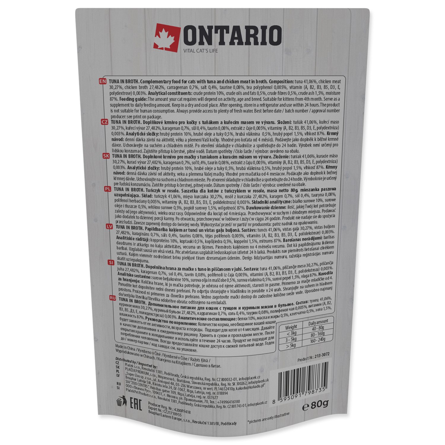 Kapsička Ontario tuňák ve vývaru 80g-KS
