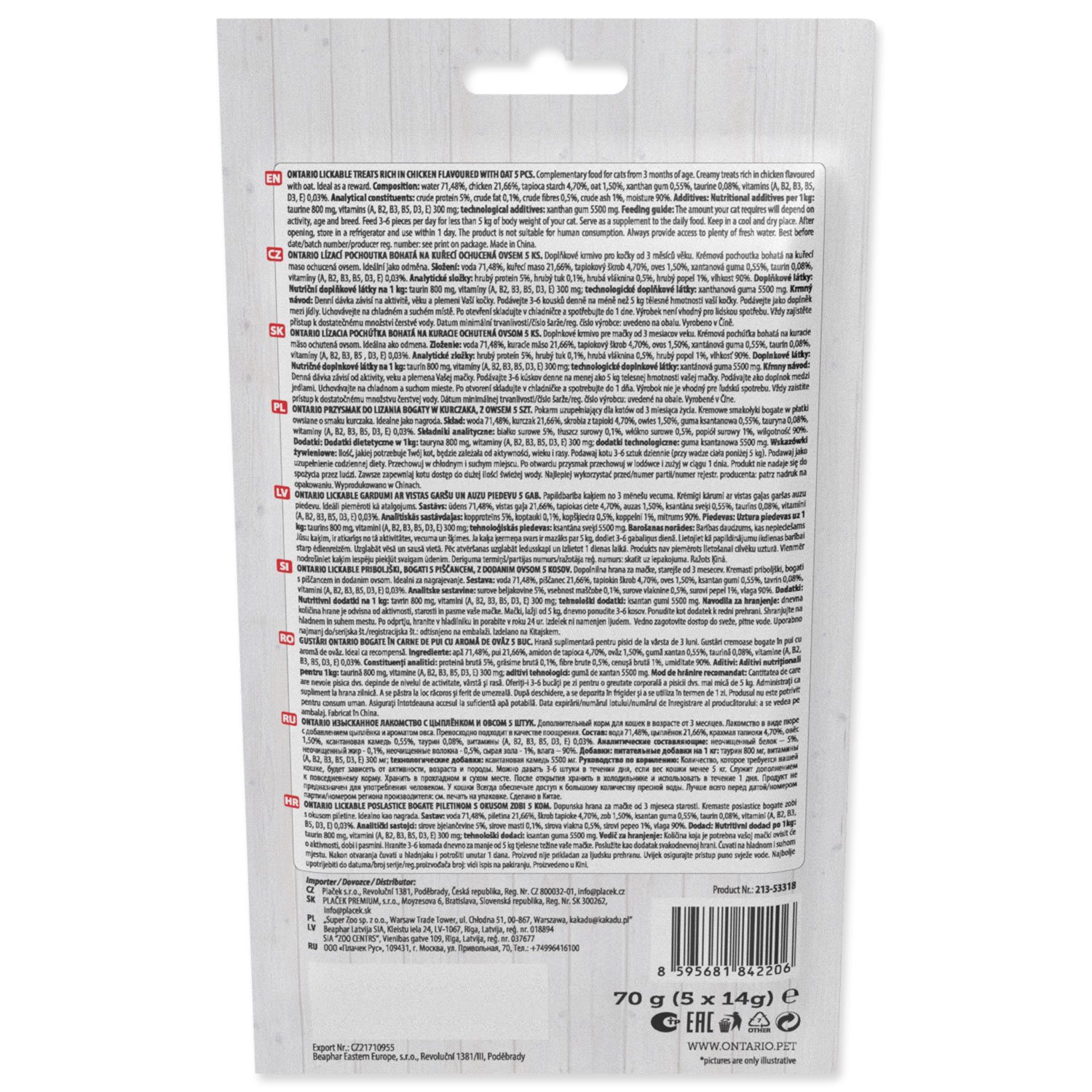 Pochoutka Ontario lízací kuře + oves 5x14g-KS