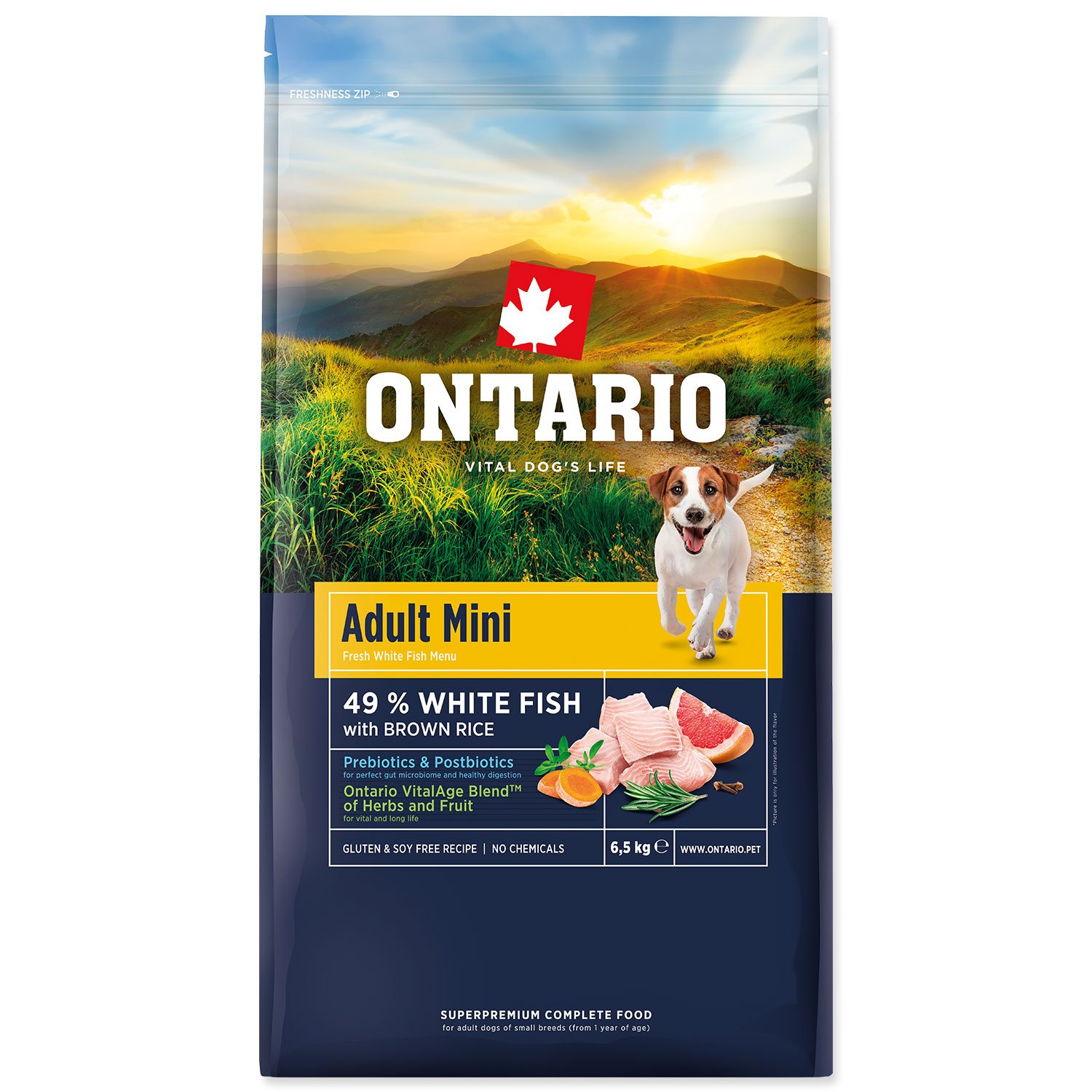 Krmivo Ontario Adult Mini Fish & Brown Rice 6,5kg-KS