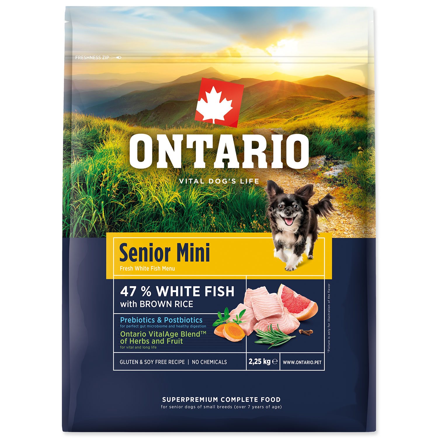Krmivo Ontario Senior Mini Fish & Brown Rice 2,25kg-KS