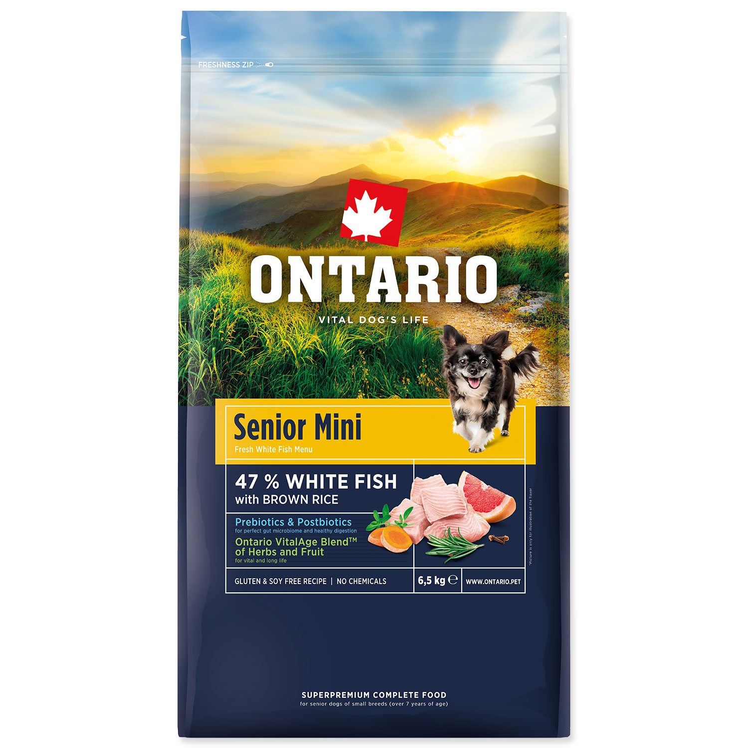 Krmivo Ontario Senior Mini Fish & Brown Rice 6,5kg-KS