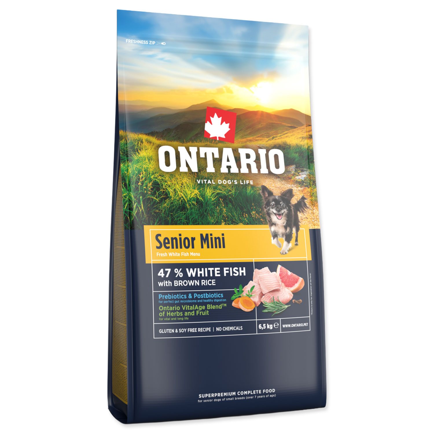Krmivo Ontario Senior Mini Fish & Brown Rice 6,5kg-KS