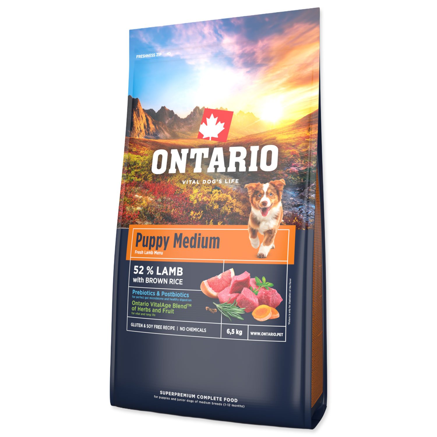 Krmivo Ontario Puppy Medium Lamb & Brown Rice 6,5kg-KS
