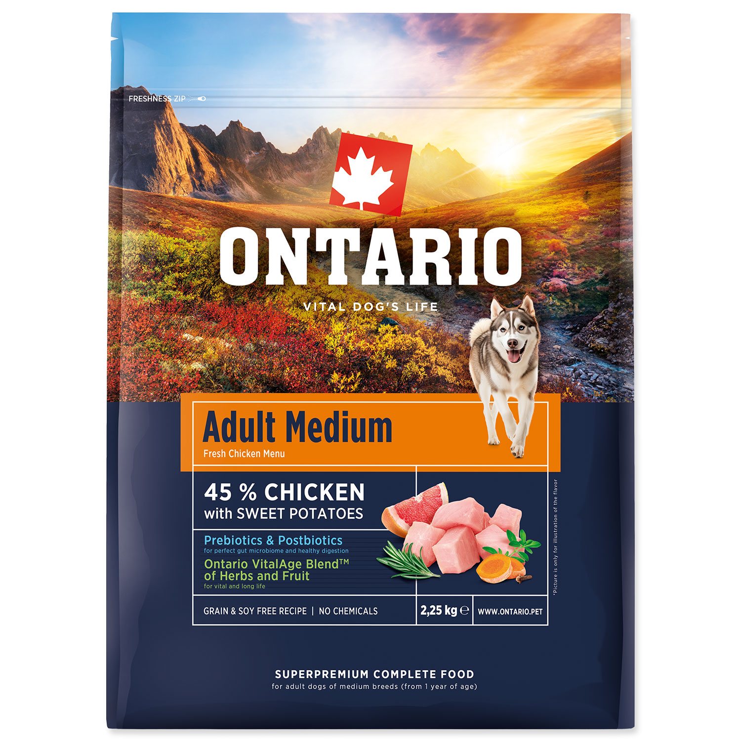 Krmivo Ontario Adult Medium Chicken & Sweet Potatoes 2,25kg-KS