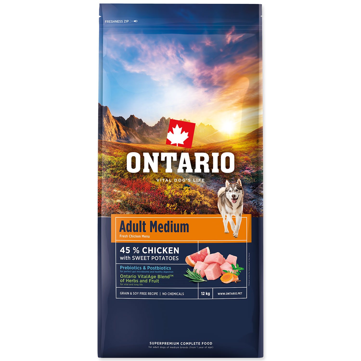 Krmivo Ontario Adult Medium Chicken & Sweet Potatoes 12kg-KS