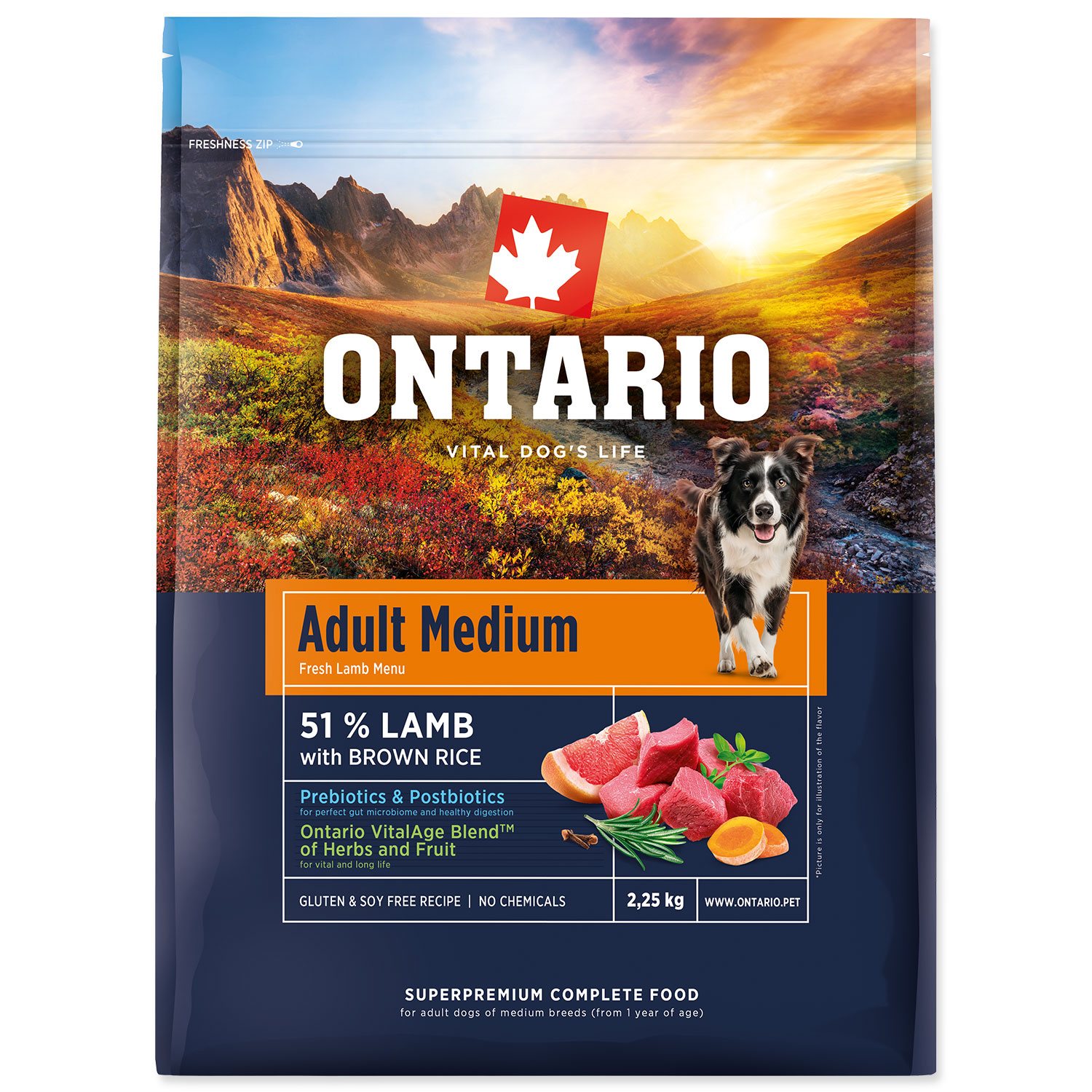 Krmivo Ontario Adult Medium Lamb & Brown Rice 2,25kg-KS