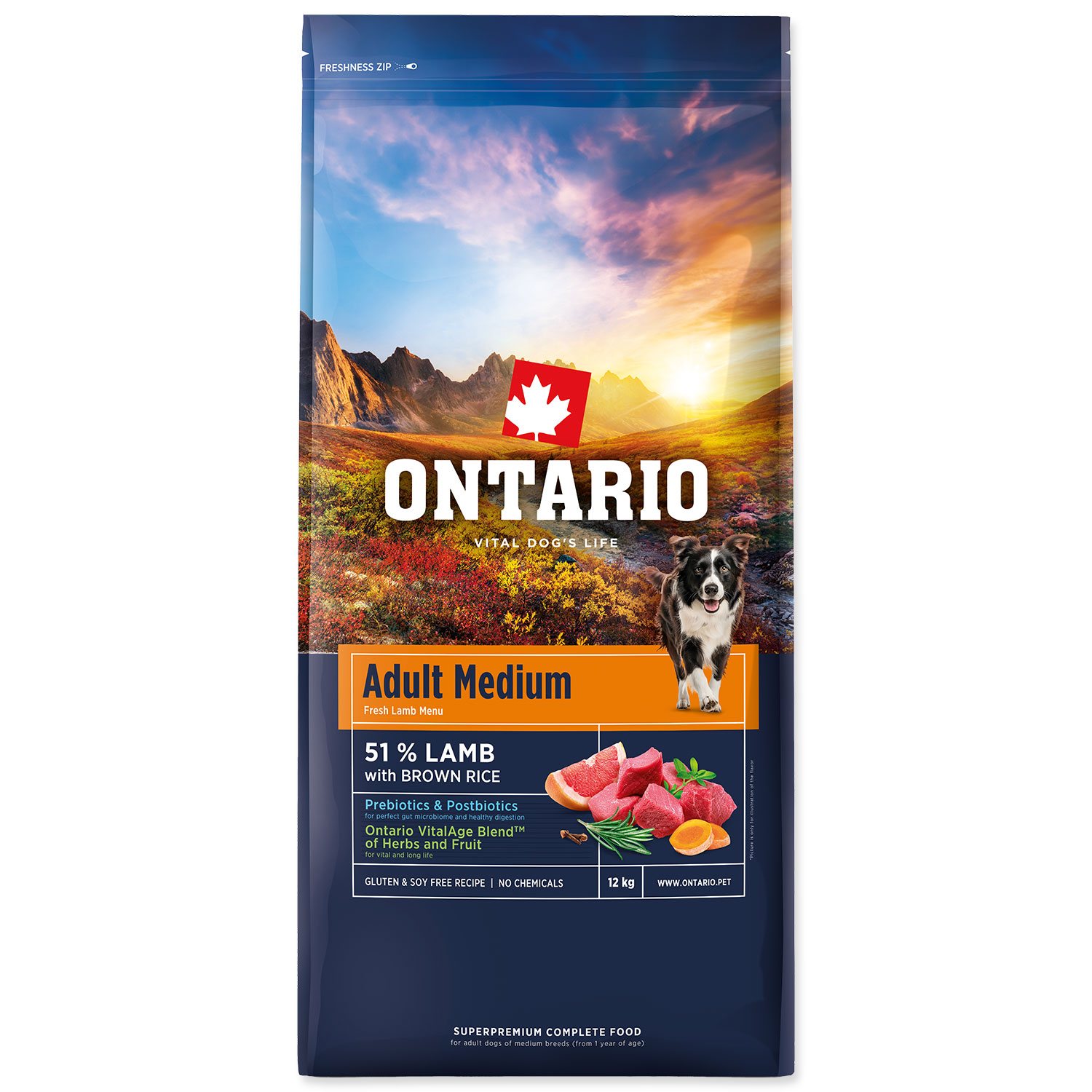 Krmivo Ontario Adult Medium Lamb & Brown Rice 12kg-KS