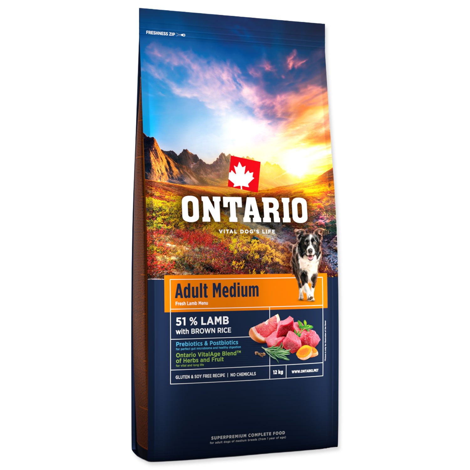 Krmivo Ontario Adult Medium Lamb & Brown Rice 12kg-KS
