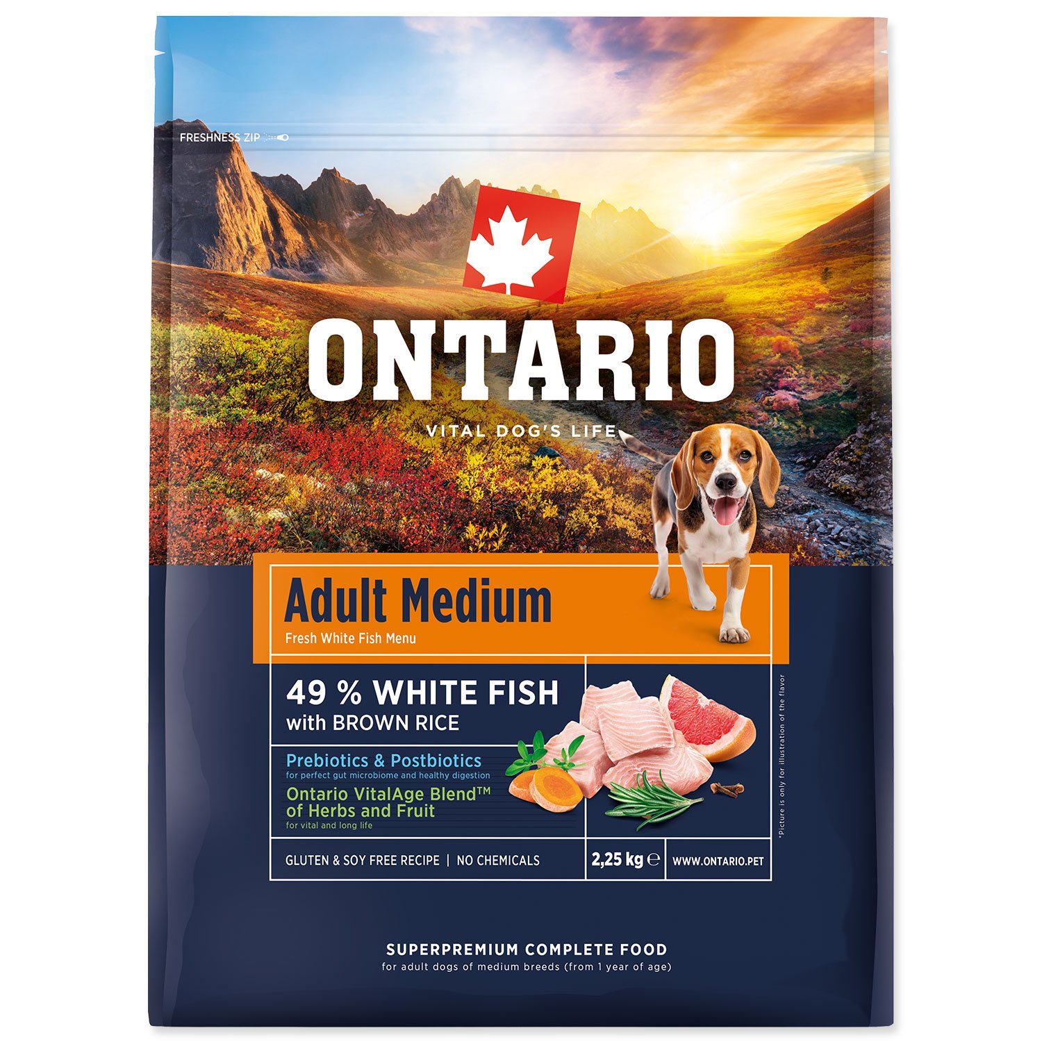 Krmivo Ontario Adult Medium Fish & Brown Rice 2,25kg-KS