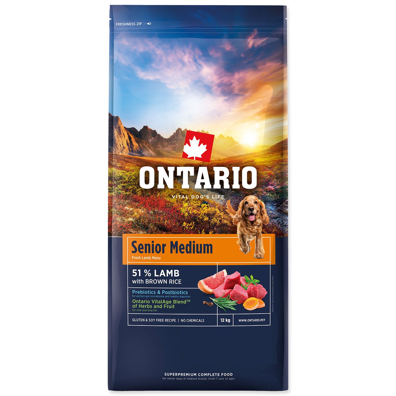 Krmivo Ontario Senior Medium Lamb & Brown Rice 12kg-KS