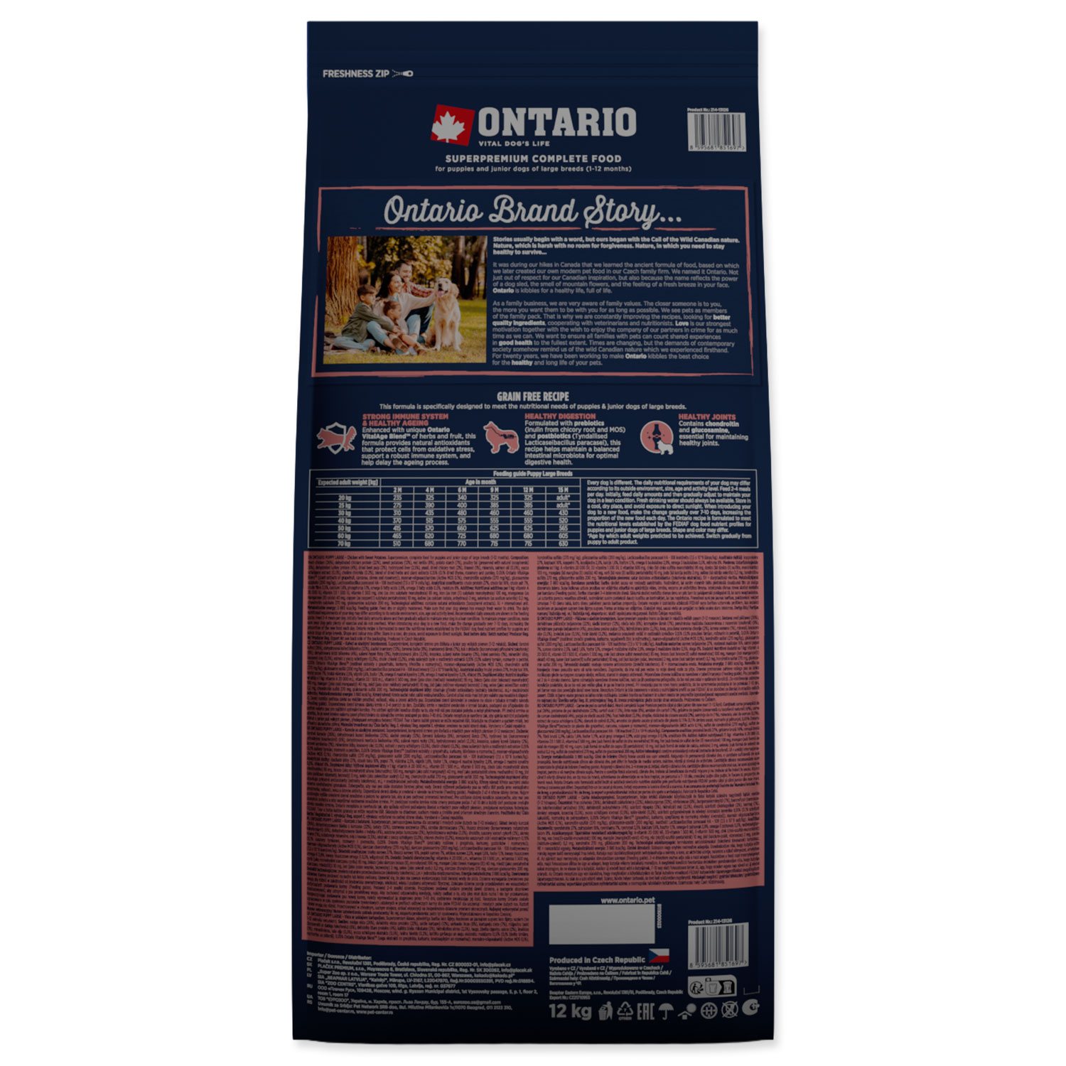 Krmivo Ontario Puppy & Junior Large Chicken & Sweet Potatoes 12kg