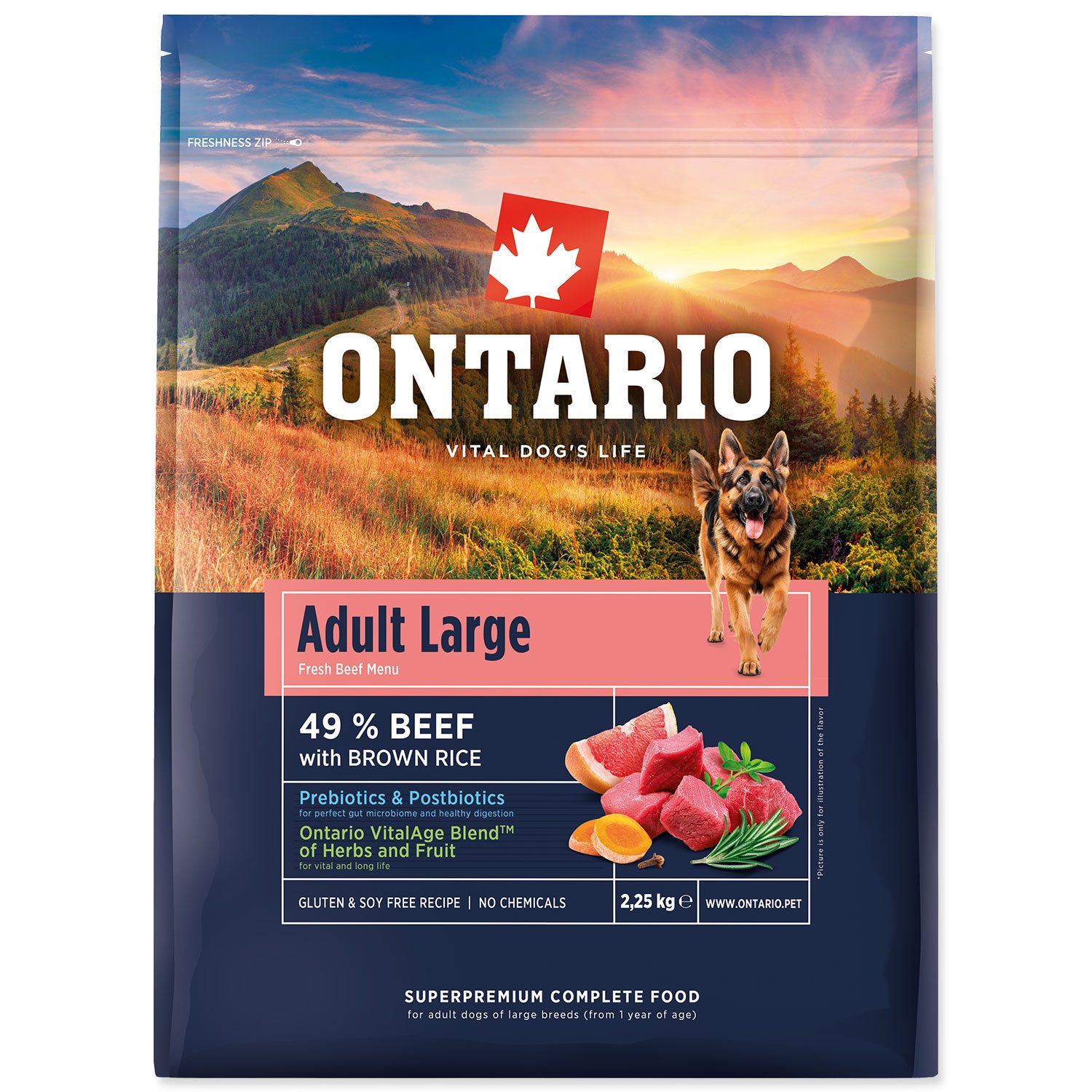 Krmivo Ontario Adult Large Beef & Brown Rice 2,25kg-KS