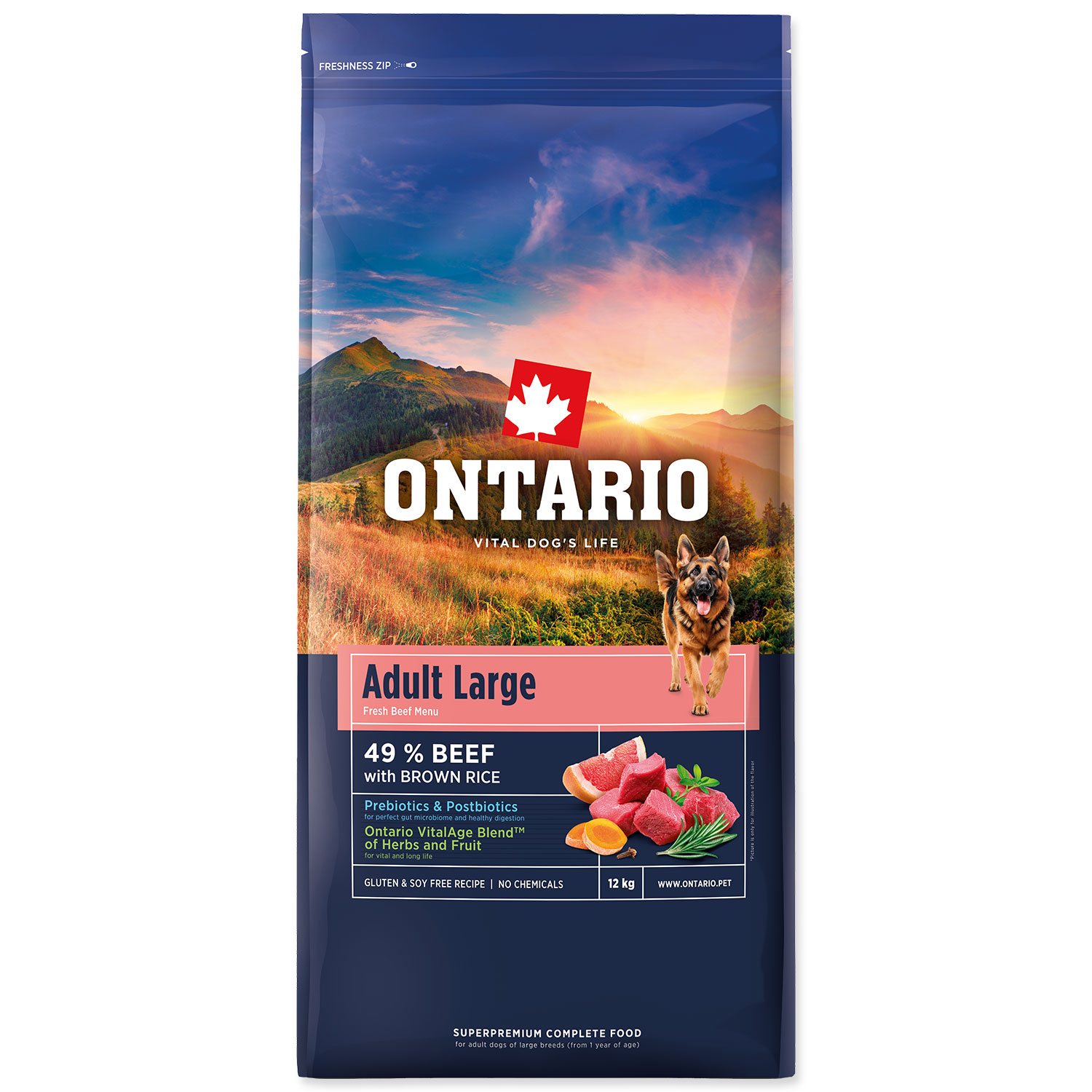 Krmivo Ontario Adult Large Beef & Brown Rice 12kg