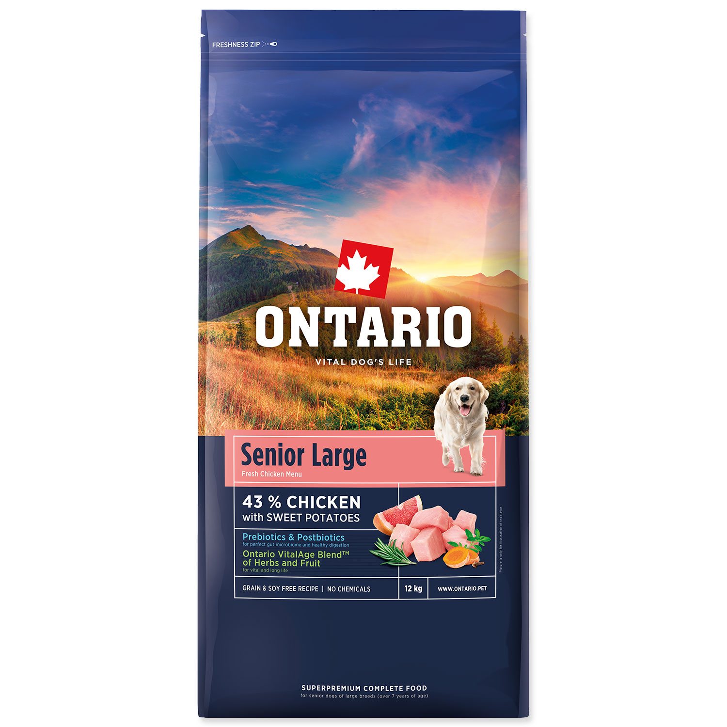 Krmivo Ontario Senior Large Chicken & Sweet Potatoes 12kg-KS