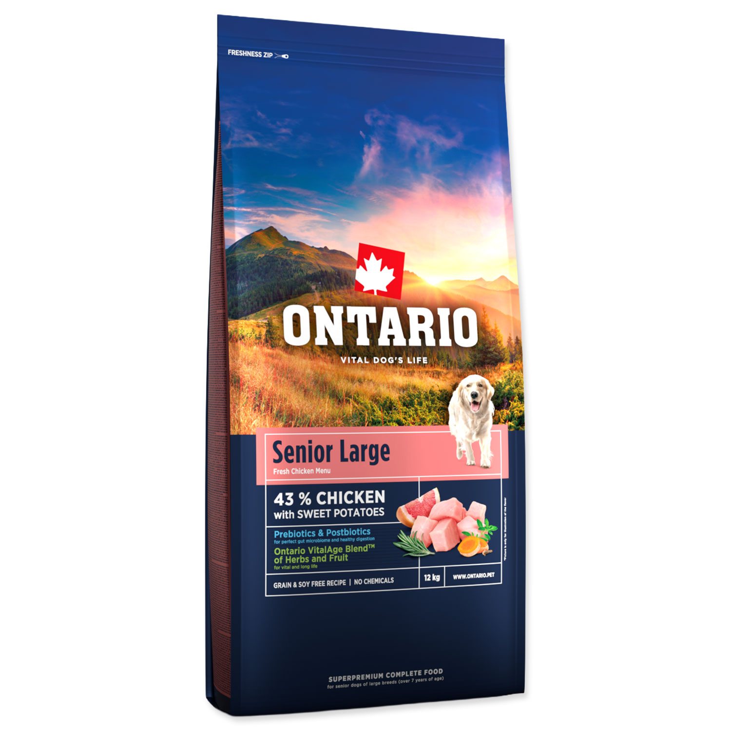 Krmivo Ontario Senior Large Chicken & Sweet Potatoes 12kg-KS