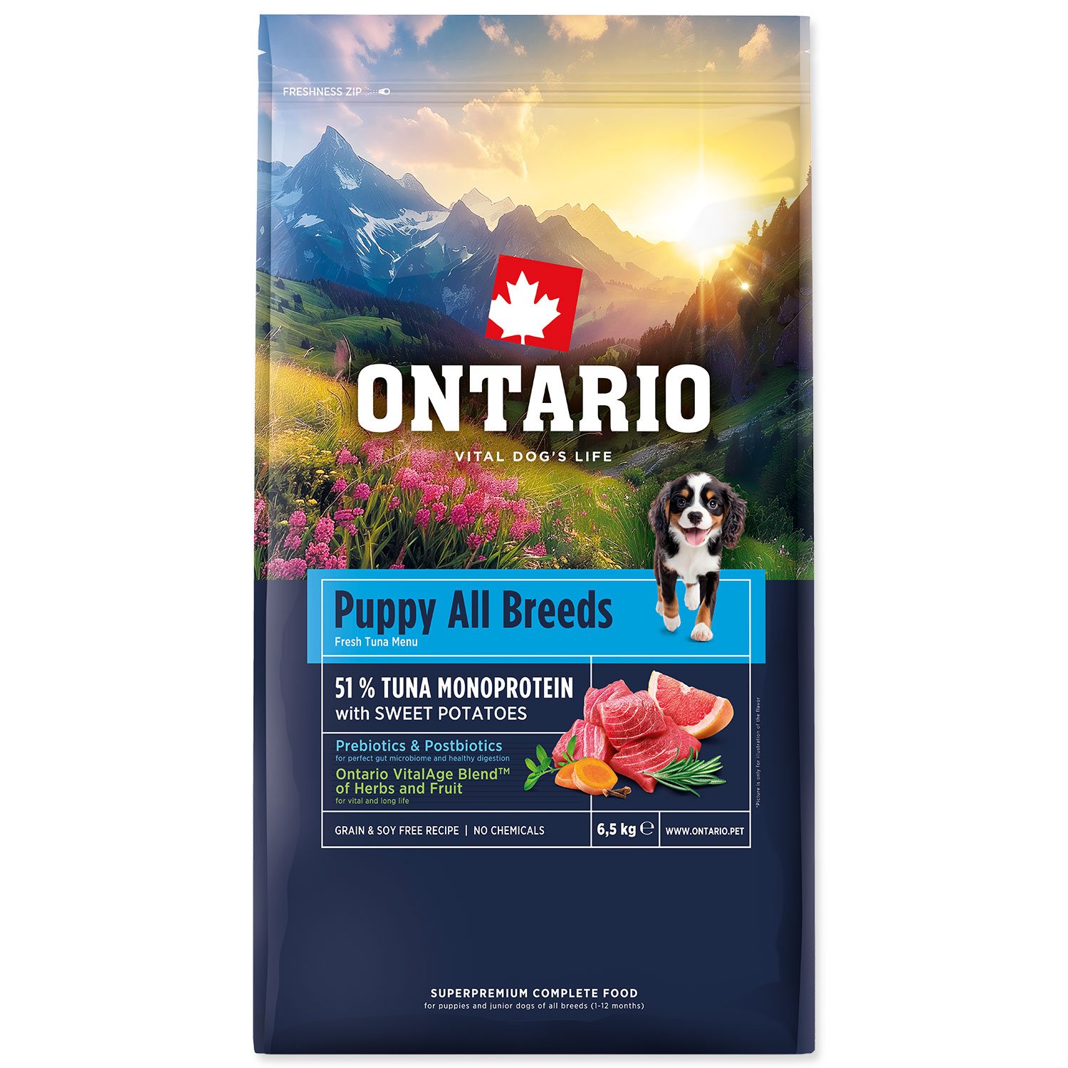 Krmivo Ontario Puppy & Junior All Breeds Monoprotein Tuna & Sweet Potatoes 6,5kg-KS