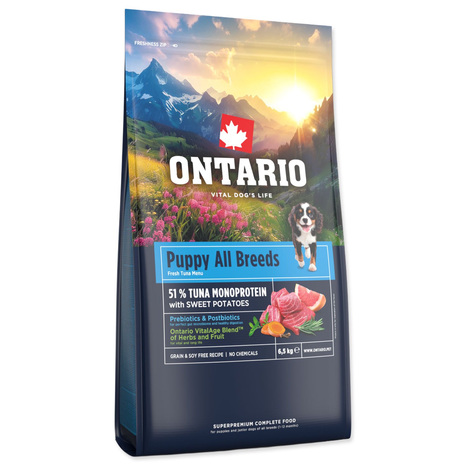 Krmivo Ontario Puppy & Junior All Breeds Monoprotein Tuna & Sweet Potatoes 6,5kg-KS