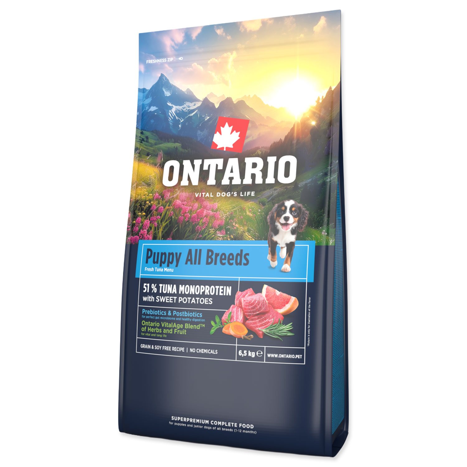 Krmivo Ontario Puppy & Junior All Breeds Monoprotein Tuna & Sweet Potatoes 6,5kg-KS