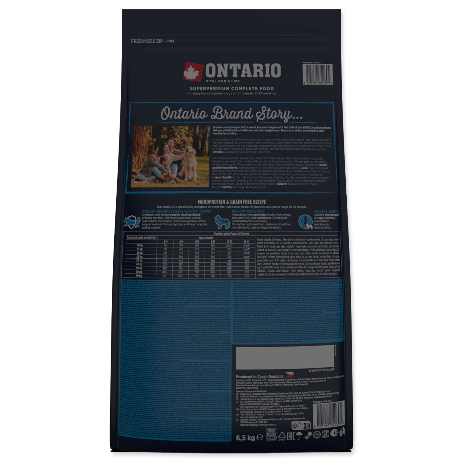 Krmivo Ontario Puppy & Junior All Breeds Monoprotein Turkey & Sweet Potatoes 6,5kg