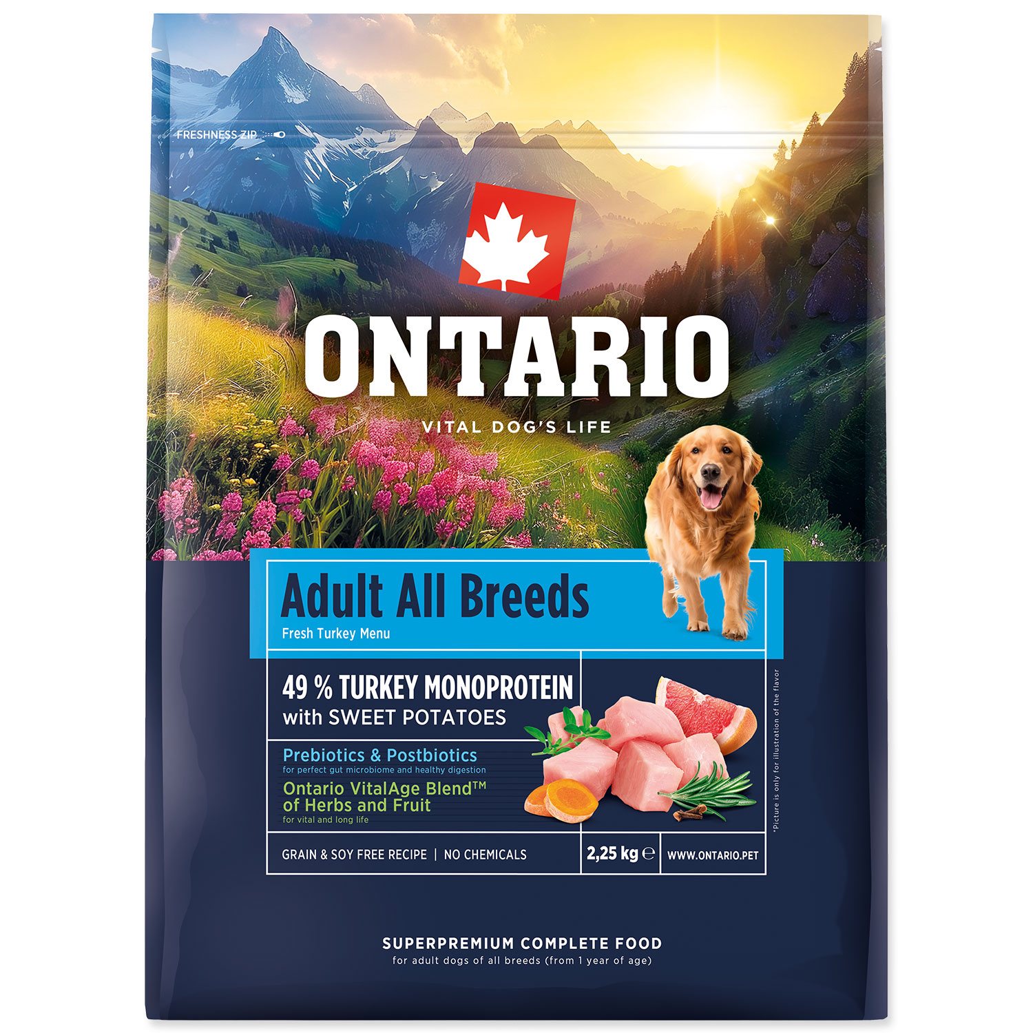 Krmivo Ontario Adult All Breeds Monoprotein Turkey & Sweet Potatoes 2,25kg-KS