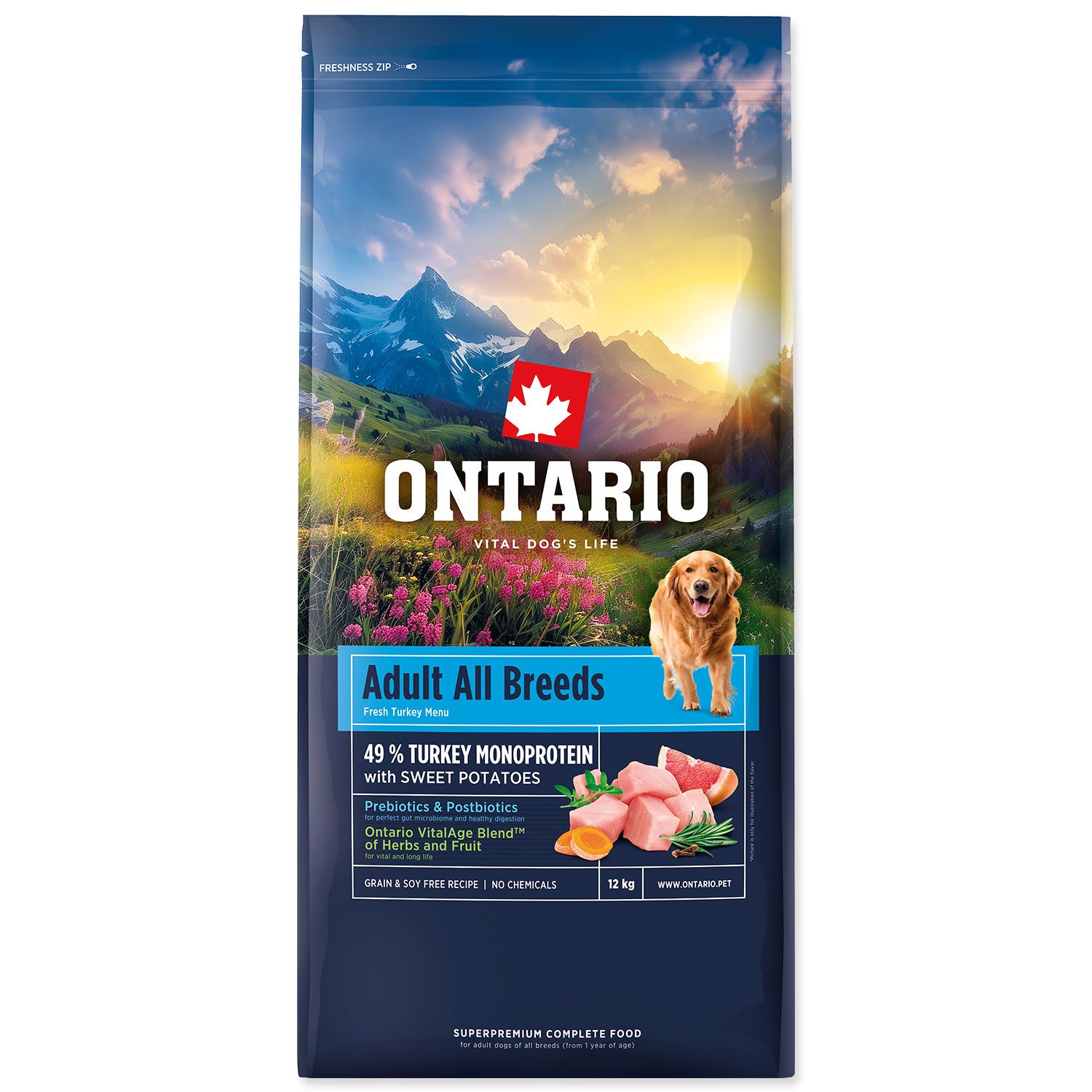 Krmivo Ontario Adult All Breeds Monoprotein Turkey & Sweet Potatoes 12kg-KS