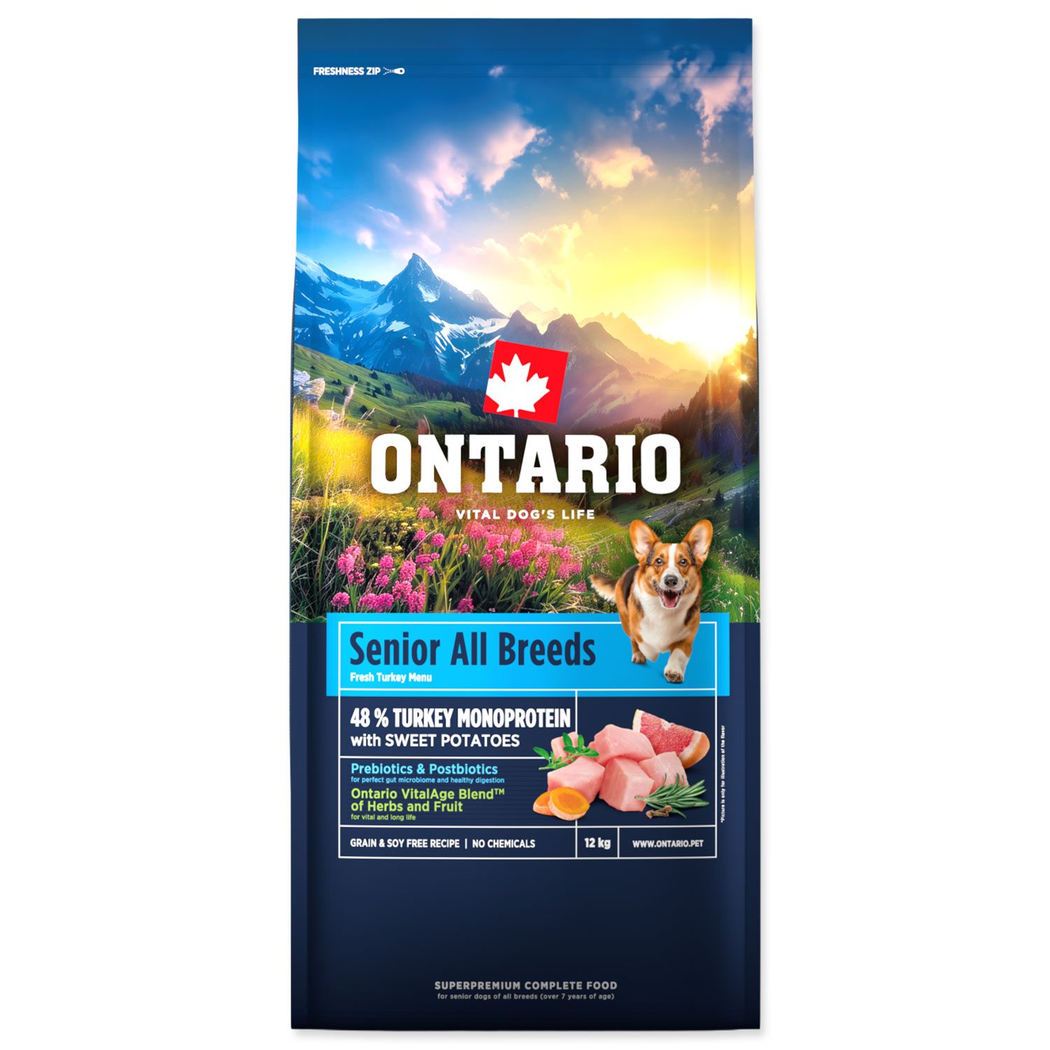 Krmivo Ontario Senior All Breeds Monoprotein Turkey & Sweet Potatoes 12kg-KS