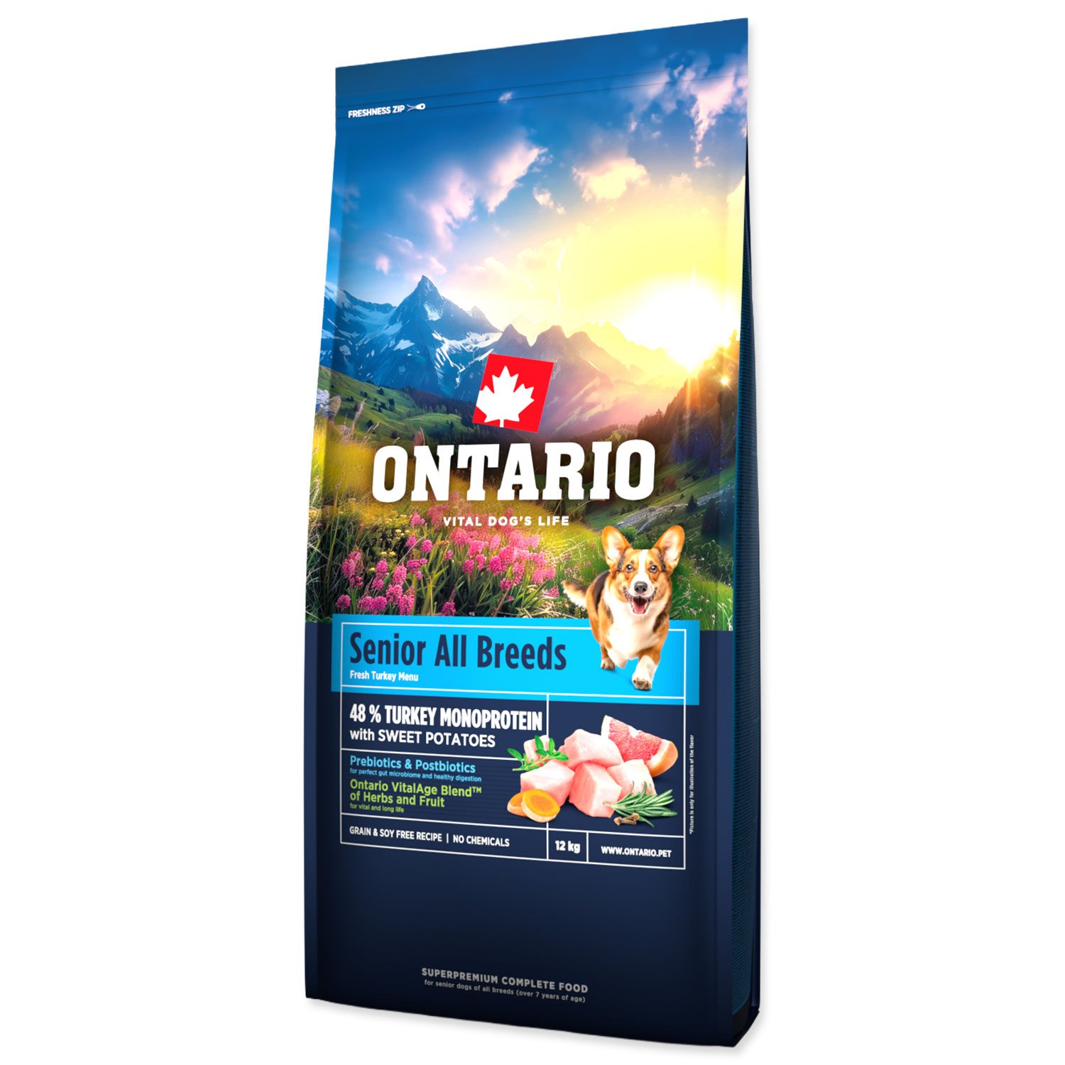 Krmivo Ontario Senior All Breeds Monoprotein Turkey & Sweet Potatoes 12kg-KS