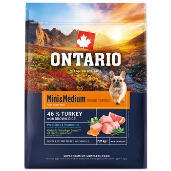 Krmivo Ontario Mini & Medium Weight Control Turkey & Brown Rice 2,25kg-KS