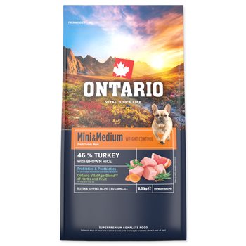 Krmivo Ontario Mini & Medium Weight Control Turkey & Brown Rice 6,5kg-KS