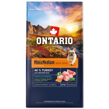 Krmivo Ontario Mini & Medium Weight Control Turkey & Brown Rice 6,5kg-KS
