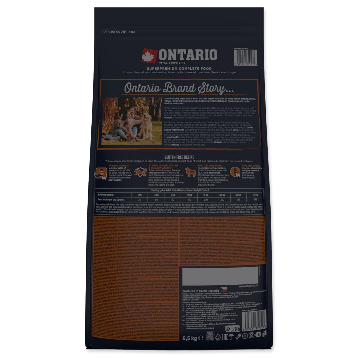 Krmivo Ontario Mini & Medium Weight Control Turkey & Brown Rice 6,5kg