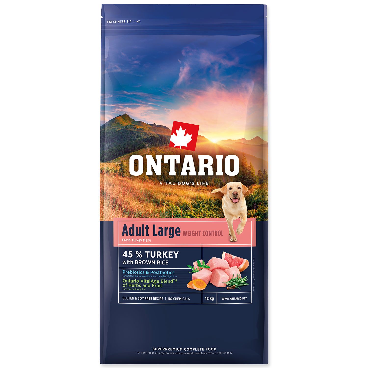 Krmivo Ontario Large Weight Control Turkey & Brown Rice 12kg-KS
