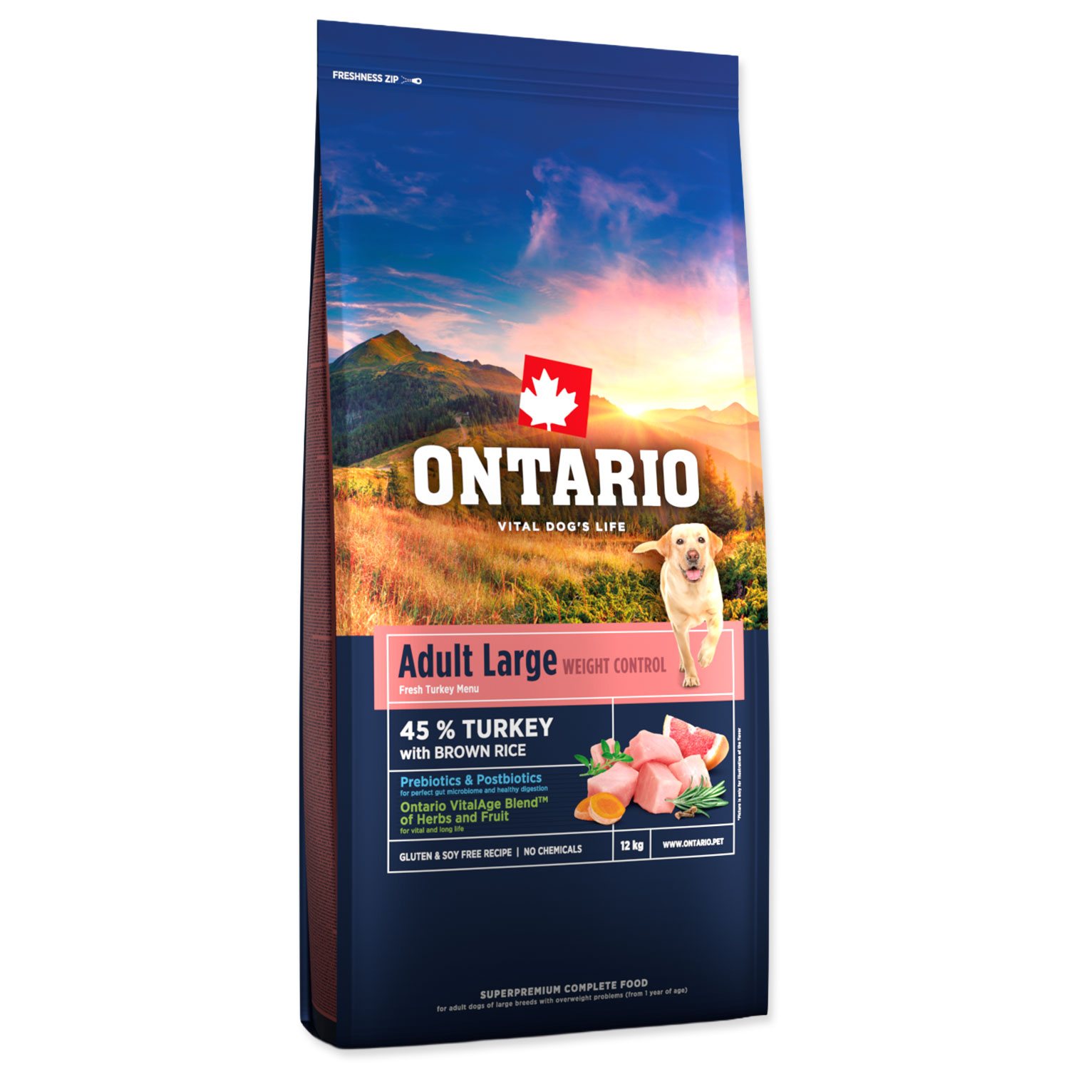 Krmivo Ontario Large Weight Control Turkey & Brown Rice 12kg-KS