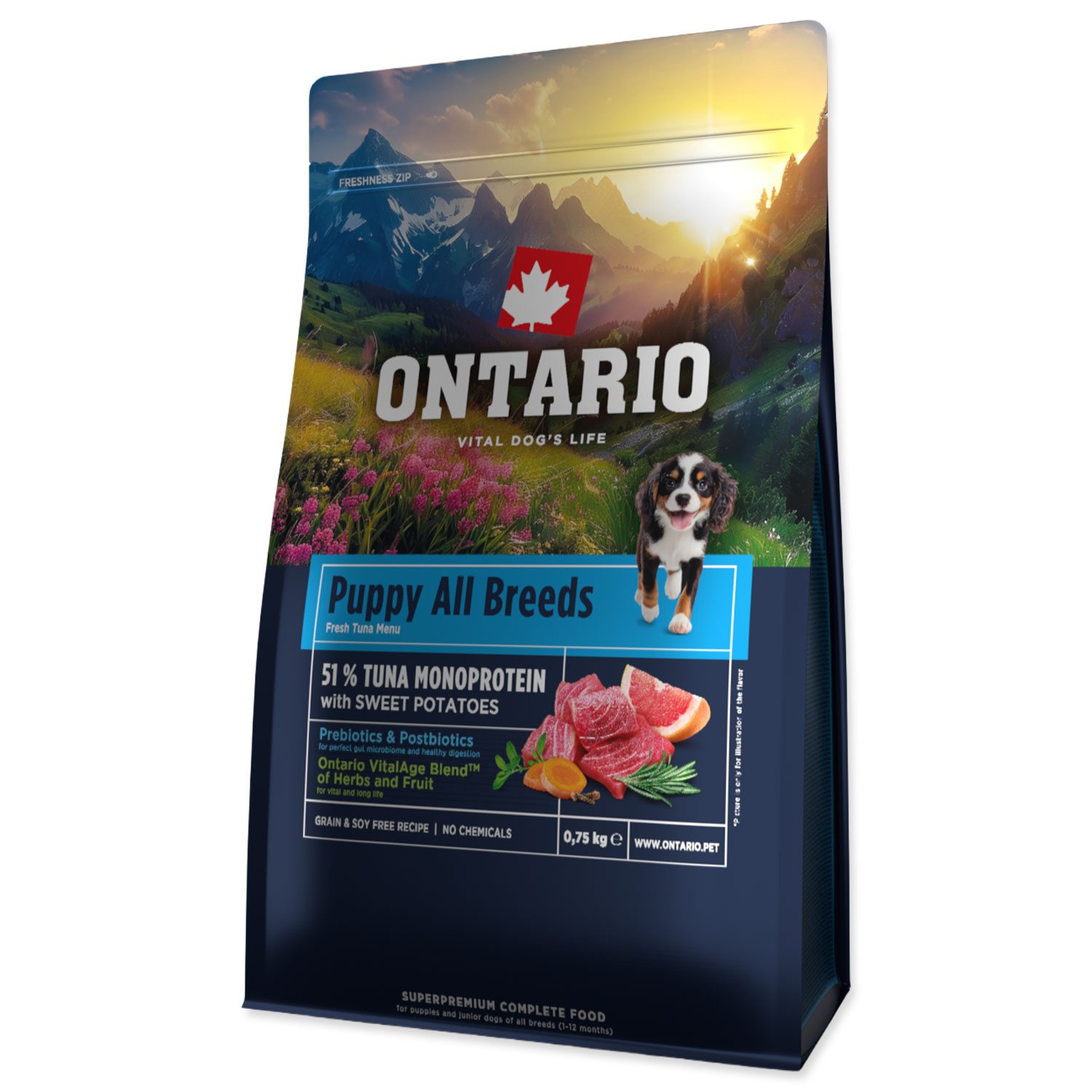 Krmivo Ontario Puppy & Junior All Breeds Monoprotein Tuna & Sweet Potatoes 0,75kg-KS
