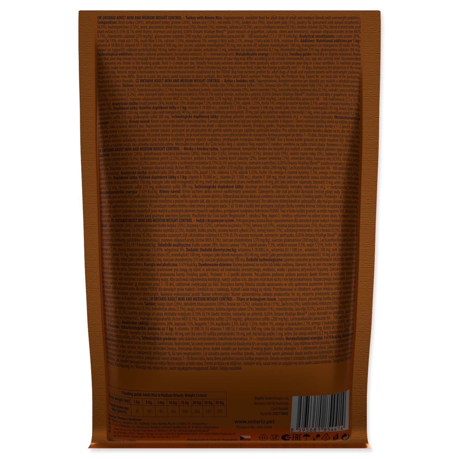 Vzorek Ontario Mini  & Medium Weight Control Turkey & Brown Rice 0,1kg-KS