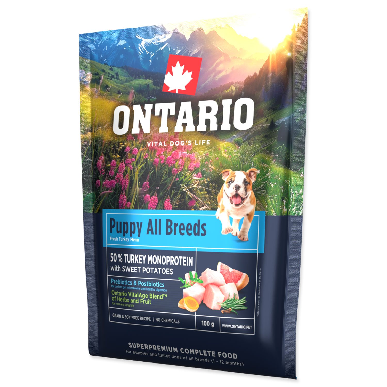 Vzorek Ontario Puppy & Junior All Breeds Monoprotein Turkey & Sweet Potatoes 0,1kg-KS
