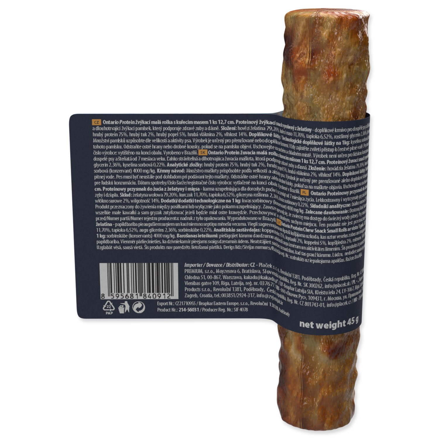 Pochoutka Ontario Protein kuře, žvýkací rolka malá 12,7cm-KS