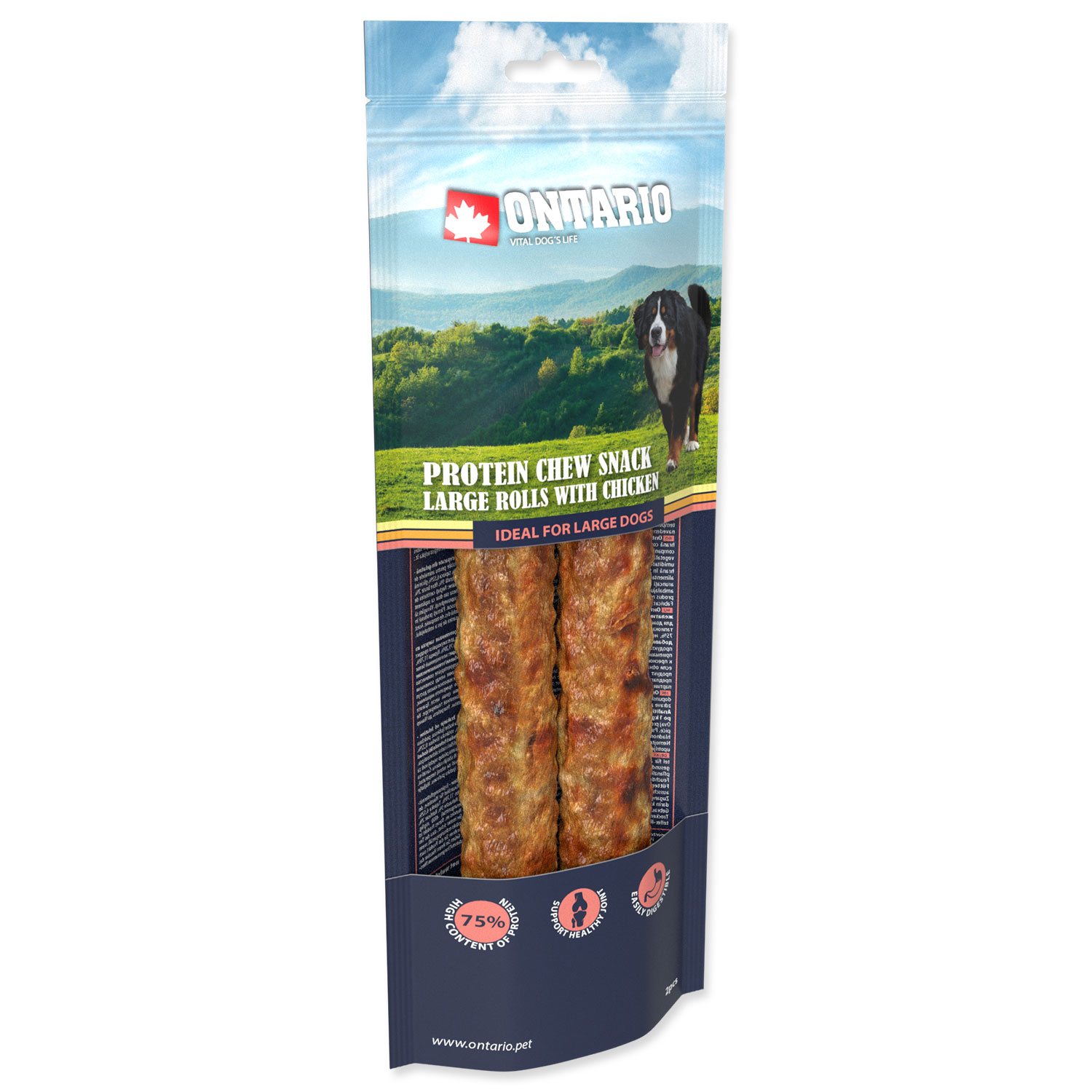 Pochoutka Ontario Protein kuře, žvýkací rolka velká 2ks 25,4cm-KS