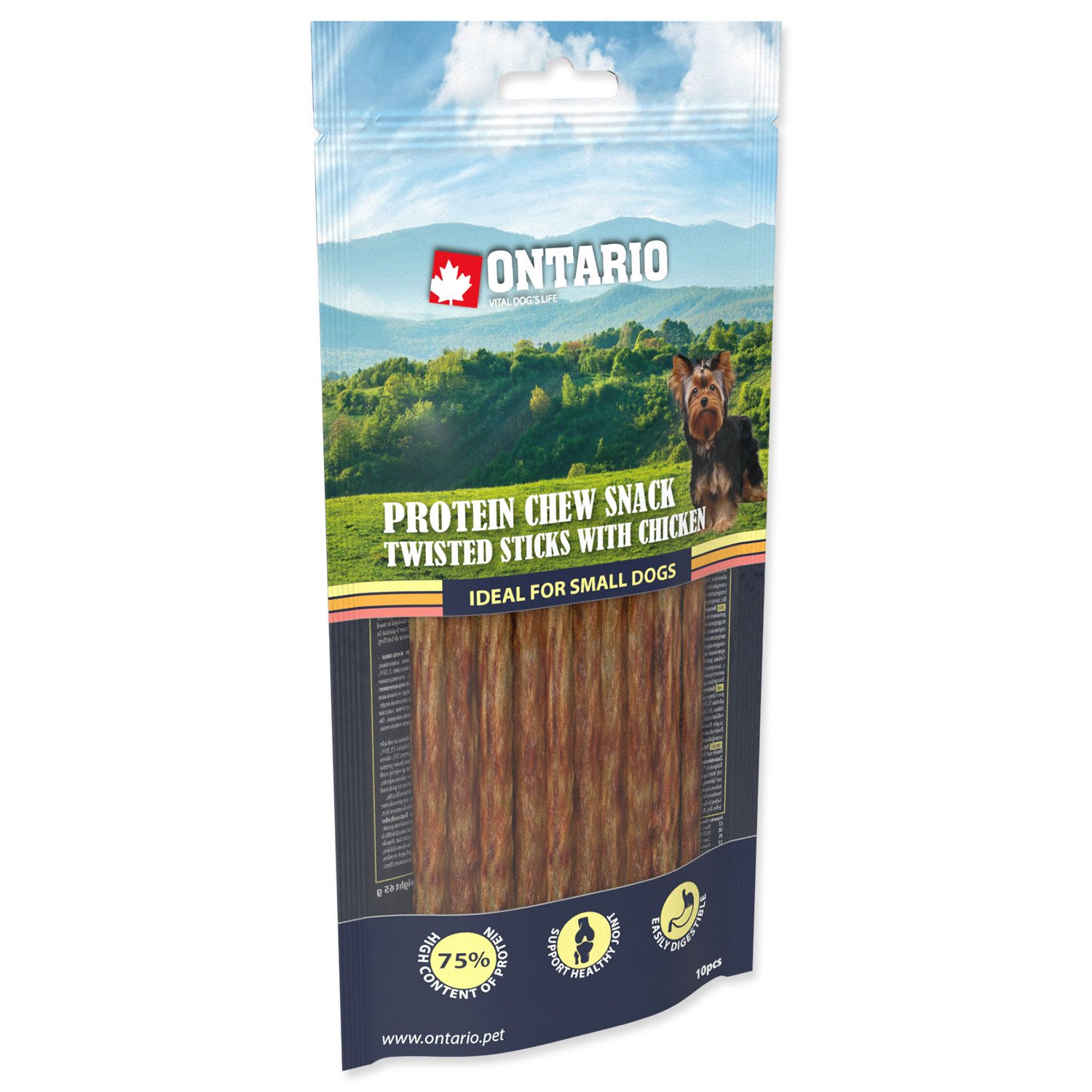 Pochoutka Ontario Protein kuře, žvýkací kroucená tyčinka 10ks 12,7cm-KS