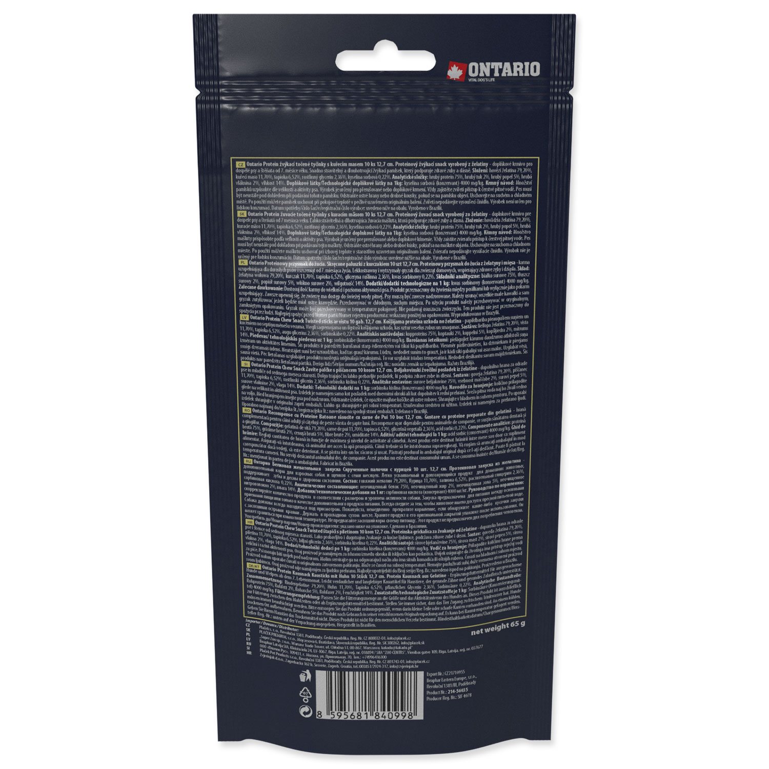 Pochoutka Ontario Protein kuře, žvýkací kroucená tyčinka 10ks 12,7cm-KS