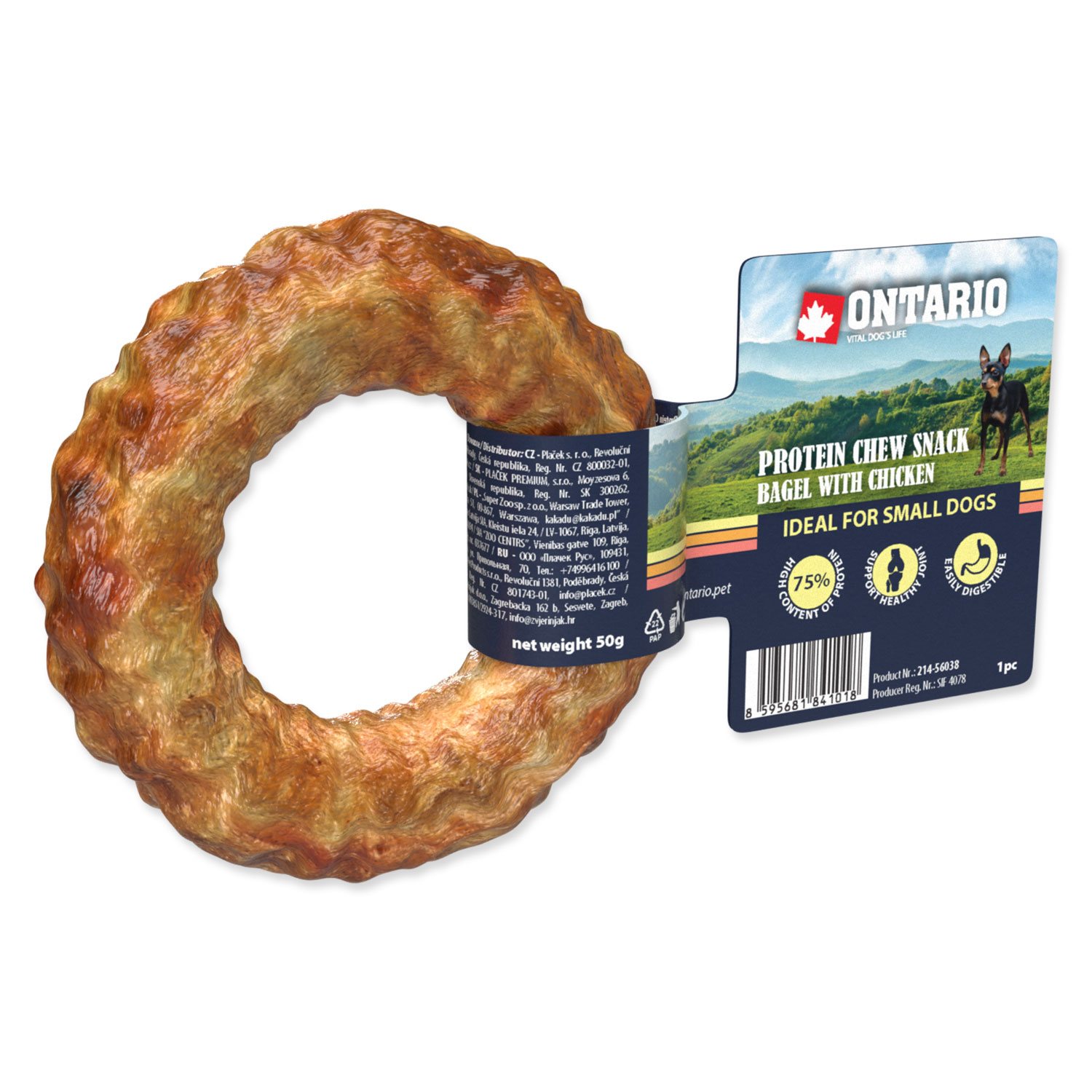 Pochoutka Ontario Protein kuře, žvýkací bagel 8,9cm-KS
