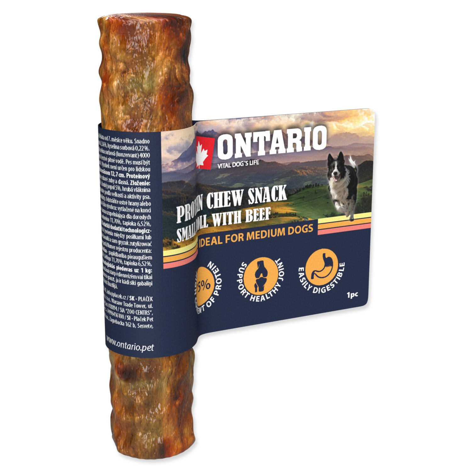Pochoutka Ontario Protein hovězí, žvýkací rolka malá 12,7cm-KS
