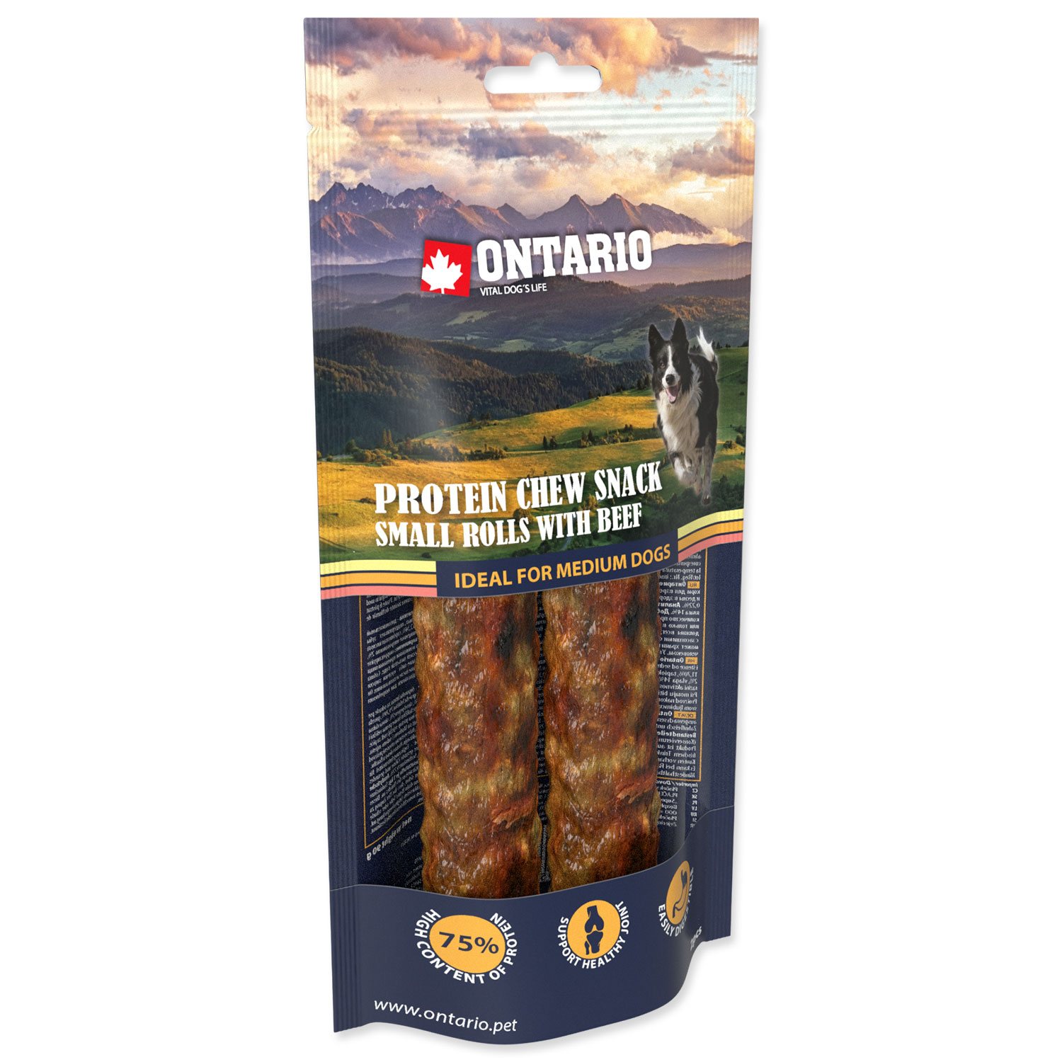 Pochoutka Ontario Protein hovězí, žvýkací rolka malá 2ks 12,7cm-KS