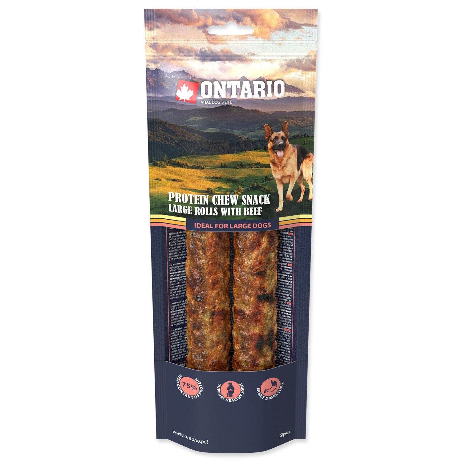 Pochoutka Ontario Protein hovězí, žvýkací rolka velká 2ks 25,4cm