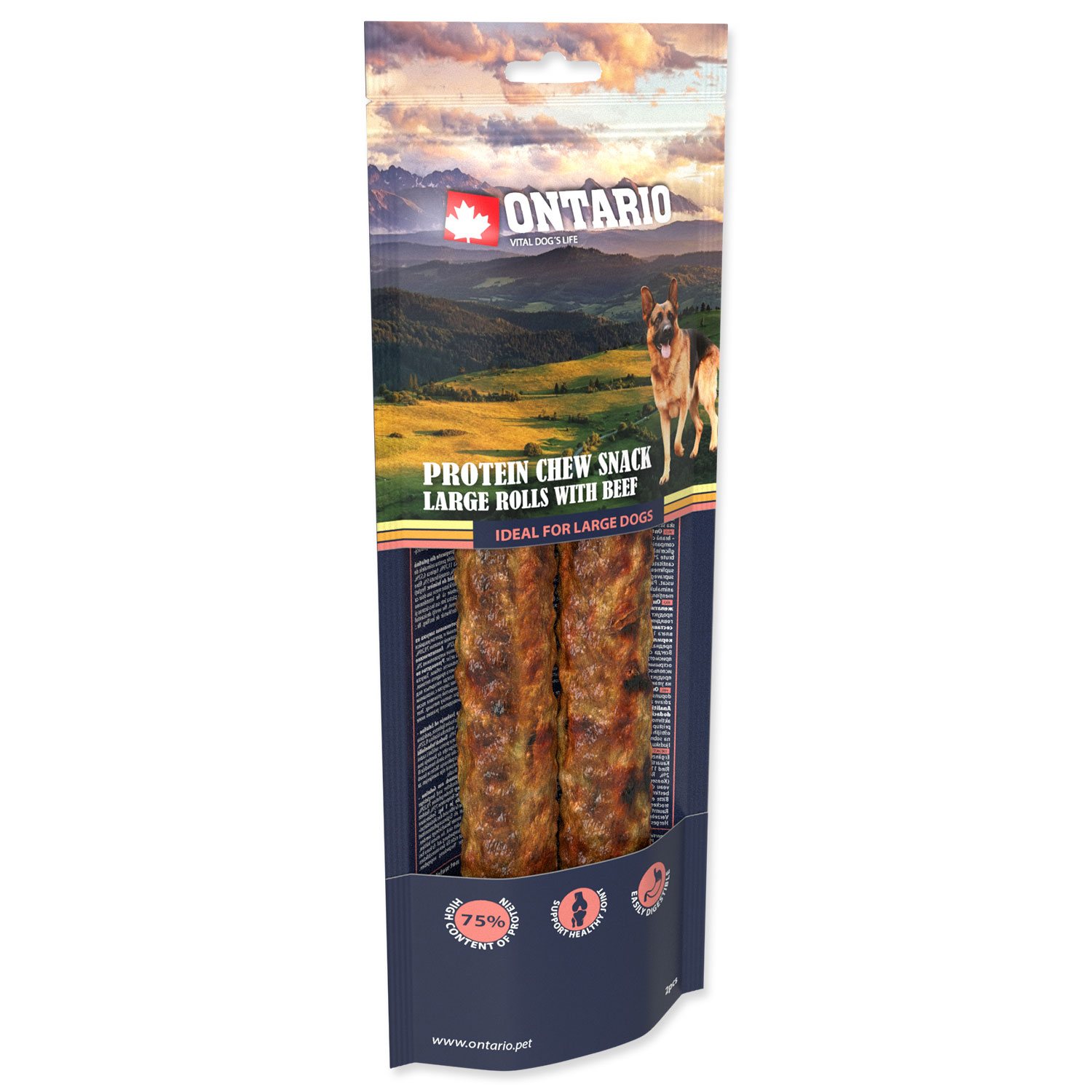 Pochoutka Ontario Protein hovězí, žvýkací rolka velká 2ks 25,4cm-KS
