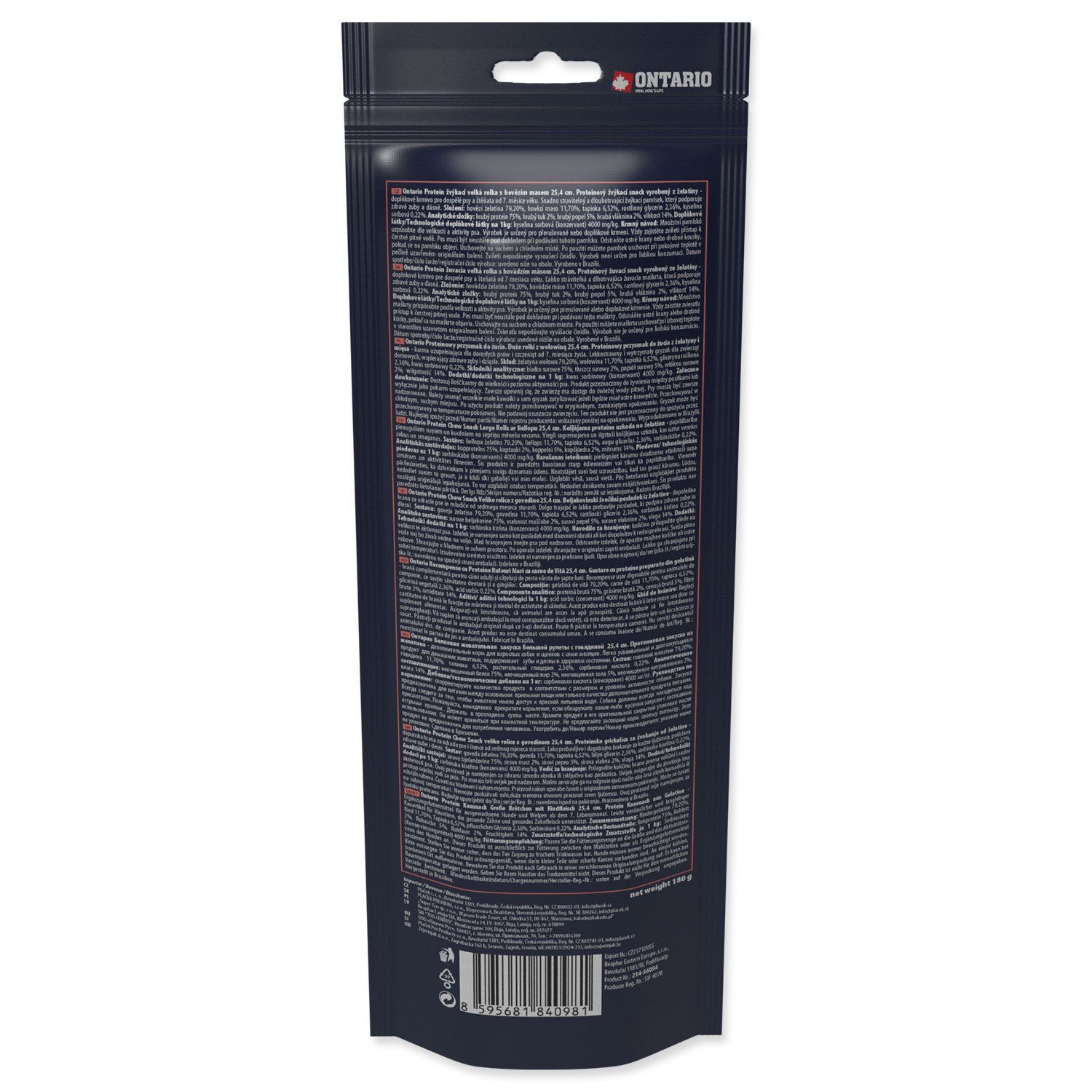 Pochoutka Ontario Protein hovězí, žvýkací rolka velká 2ks 25,4cm-KS