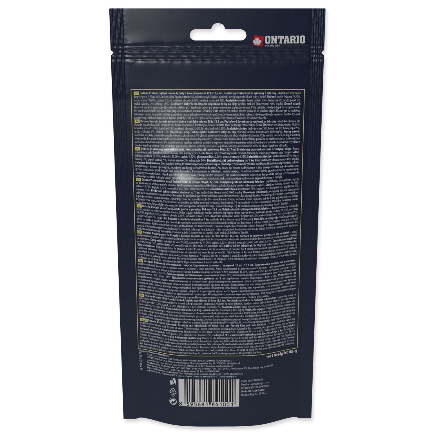 Pochoutka Ontario Protein hovězí, žvýkací kroucená tyčinka 10ks 12,7cm-KS