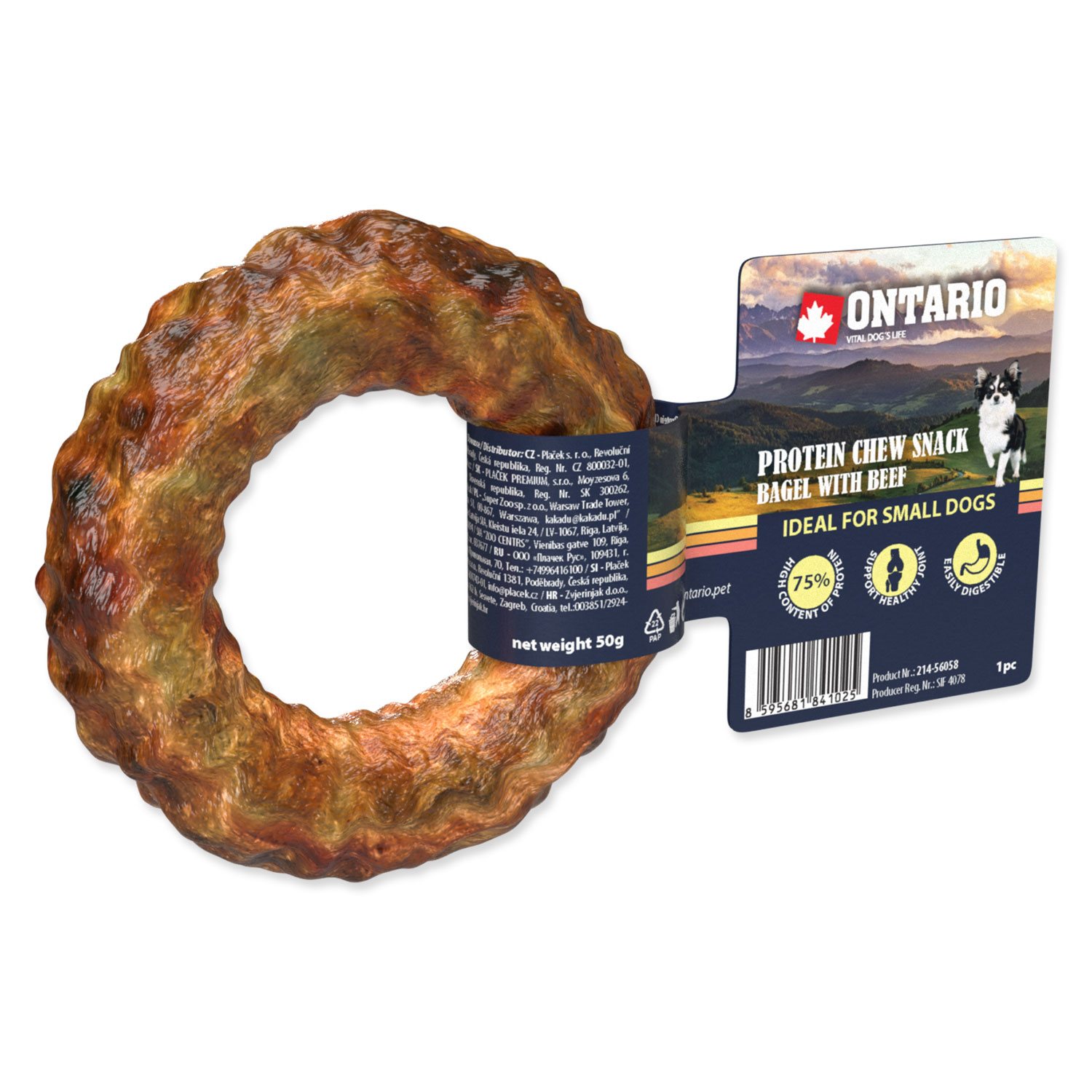 Pochoutka Ontario Protein hovězí, žvýkací bagel 8,9cm-KS