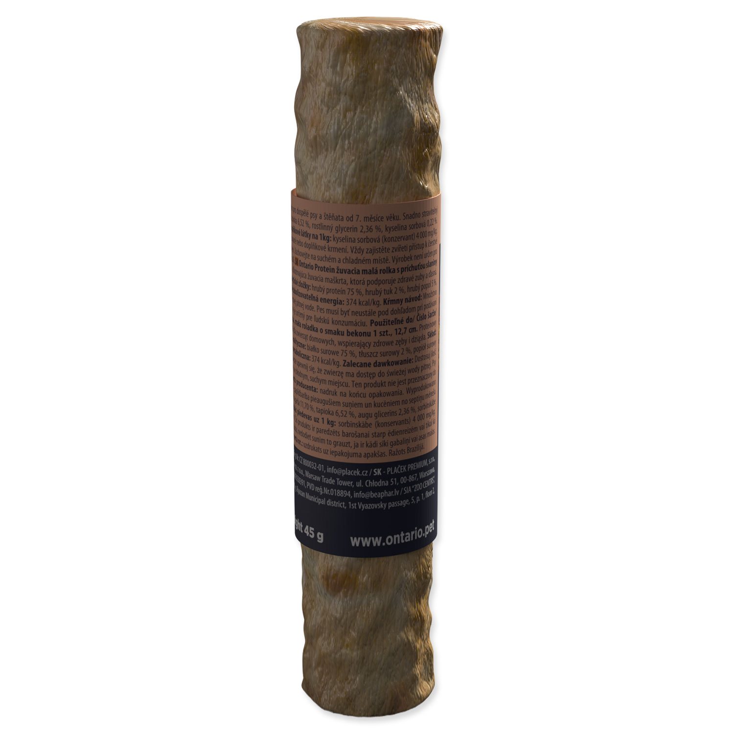 Pochoutka Ontario Protein příchuť slanina, žvýkací rolka malá 1ks 12,7cm-KS